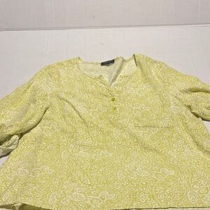 Carole Little Lemon Green Vintage linen blend Paisley Blouse